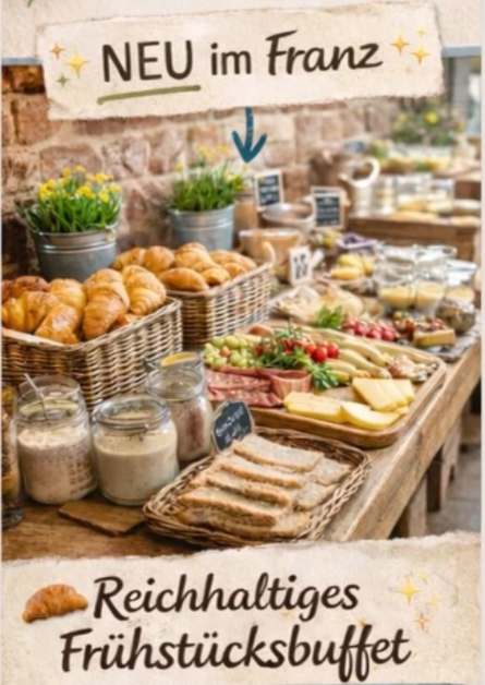Flyer zum Frühstücksbuffet im Café Franz